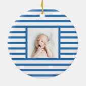 Pink Sleepy Baby Dino | Navy Blue Strip Modern Keramik Ornament (Hinten)