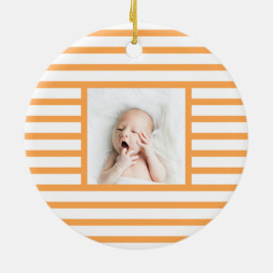 Pink Sleepy Baby Dino   Orange Stripe Modern Keramik Ornament