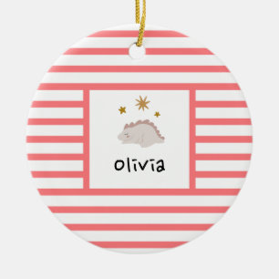 Pink Sleepy Baby Dino Roter Streifen modern Keramik Ornament