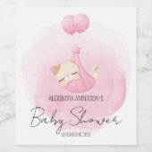 Pink Sleepy Kitten Watercolor Babydusche Weinetikett (Einzelnes Label)