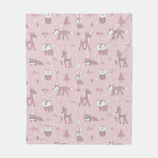 Pink Sleepy Little Woodland Critters Fleecedecke (Vorderseite)