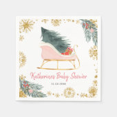 Pink Sleigh Baby Dusche Kleines Bündel Papier Napk Serviette (Vorderseite)
