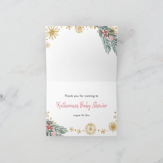 Pink Sleigh Baby Dusche Kleines Bündel von Freude Dankeskarte (Innenseite)