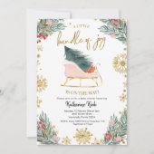 Pink Sleigh Baby Dusche Kleines Bündel von Freude Einladung (Vorderseite)