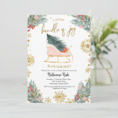 Pink Sleigh Baby Dusche Kleines Bündel von Freude Einladung (Stehend Vorderseite)