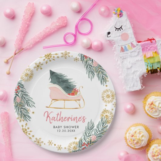 Pink Sleigh Baby Dusche Kleines Bündel von Freude Pappteller (Party)