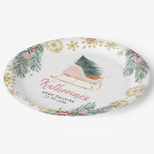 Pink Sleigh Baby Dusche Kleines Bündel von Freude Pappteller (Schrägansicht)