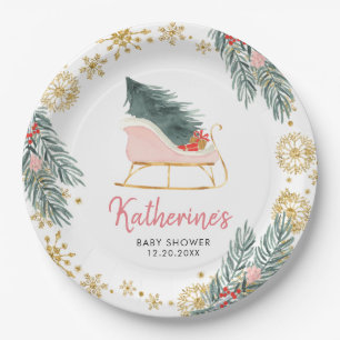 Pink Sleigh Baby Dusche Kleines Bündel von Freude Pappteller