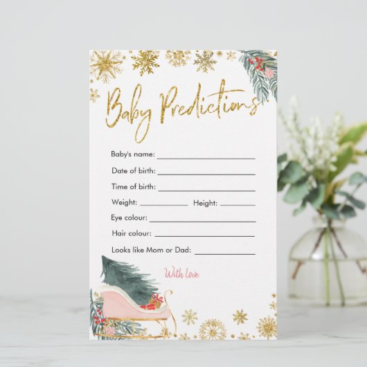 Pink Sleigh Christmas Baby Shower Baby Predication (Stehend Vorderseite)