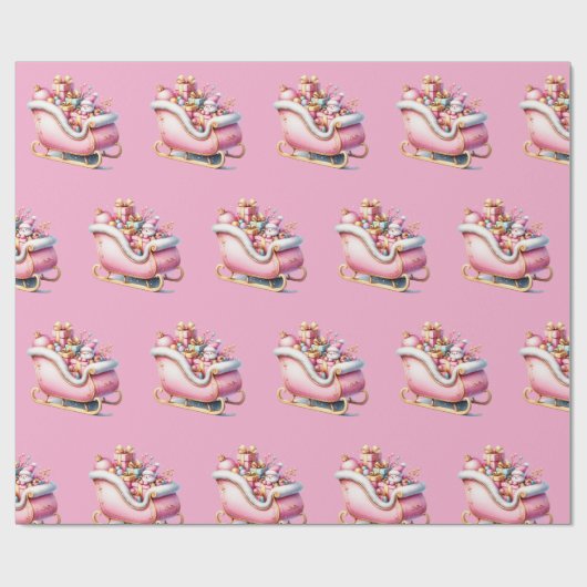 Pink Sleigh Christmas Holiday Geschenkpapier (Flach)