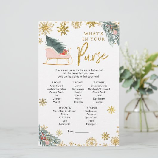 Pink Sleigh Winter Baby Dusche, was in Ihrer Tasch (Stehend Vorderseite)