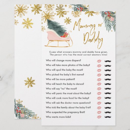 Pink Sleigh Winter Baby Shower Mommy oder Daddy (Vorne/Hinten)