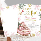 Pink Sleigh Winter Erster Geburtstag Einladung