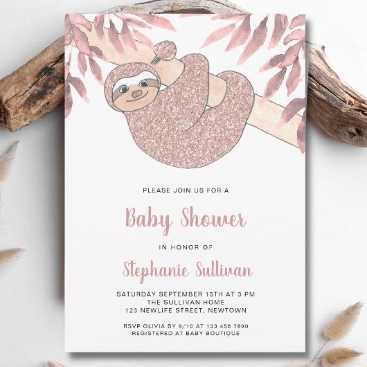 Pink Sloth Baby Dusche Einladung