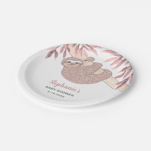 Pink Sloth Baby Dusche Pappteller (Schrägansicht)