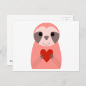 Pink Sloth Holding a Heart Postkarte (Vorne/Hinten)
