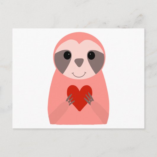Pink Sloth Holding a Heart Postkarte (Vorderseite)