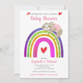 Pink Sloths Girl Baby Shower Boho Rainbow Kawaii Einladung (Vorderseite)