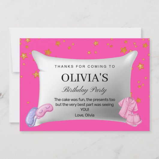 Pink Slumber Party Geburtstagsparty Danke Karte (Vorderseite)