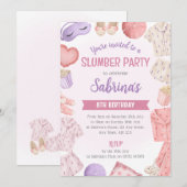 Pink Slumber Party Invitation - Girls Sleepover Einladung (Vorne/Hinten)