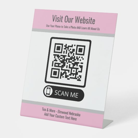 Pink Small Business Erstellen Sie QR-Code Website- Sockelschild (Vorderseite)