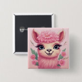 Pink Smiling Baby Lama Button (Vorne & Hinten)