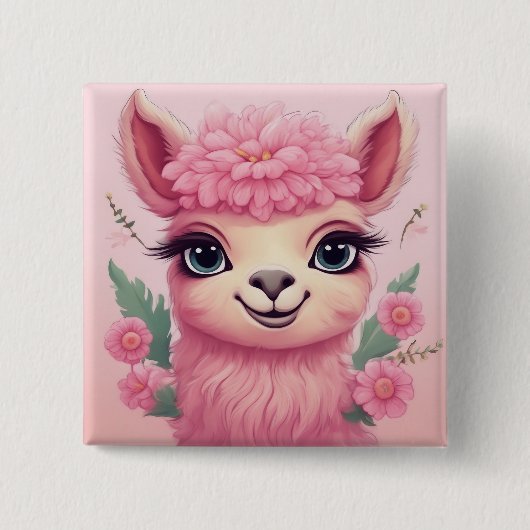Pink Smiling Baby Lama Button (Vorderseite)