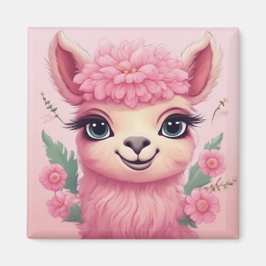 Pink Smiling Baby Lama Magnet (Vorne)