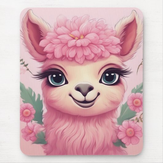 Pink Smiling Baby Lama Mousepad (Vorne)