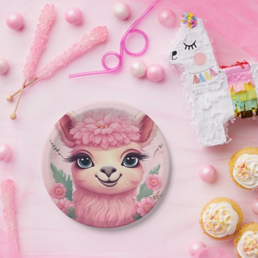Pink Smiling Baby Lama Pappteller (Party)