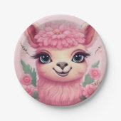 Pink Smiling Baby Lama Pappteller (Vorderseite)