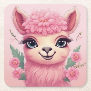 Pink Smiling Baby Lama Rechteckiger Pappuntersetzer