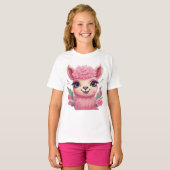 Pink Smiling Baby Lama T-Shirt (Vorne ganz)