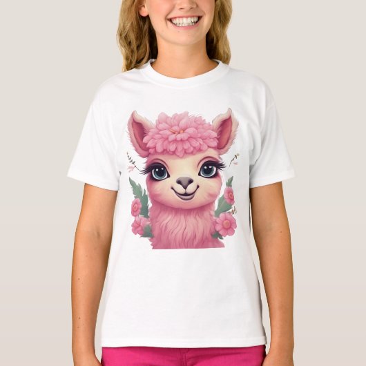 Pink Smiling Baby Lama T-Shirt (Vorderseite)