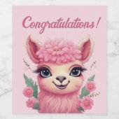 Pink Smiling Baby Lama Weinetikett (Einzelnes Label)