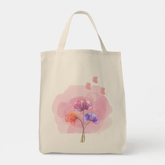 Pink Smoke Floral Tote Beutel mit Schmetterlingen Tragetasche (Rückseite)