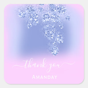 Pink Smoky Blue Glitzer Floral Bridal Gefallen Quadratischer Aufkleber