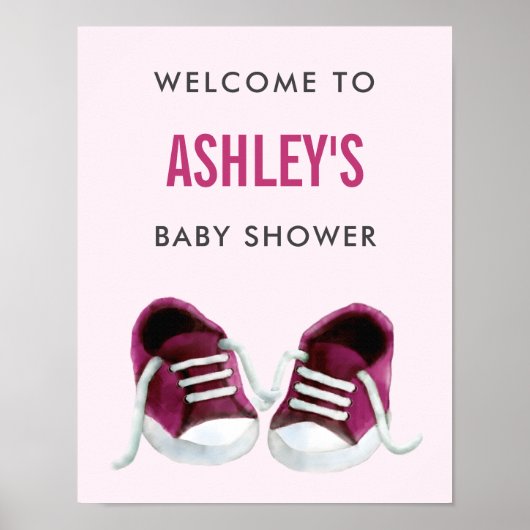 Pink Sneakers Baby Dusche Begrüßungsschild Poster (Vorne)