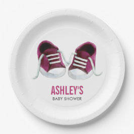 Pink Sneakers Babydusche Papierplatte, Girl Dusche Pappteller