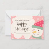 Pink Snow Man Personalisierte Weihnachtskarte Mitteilungskarte (Vorderseite)