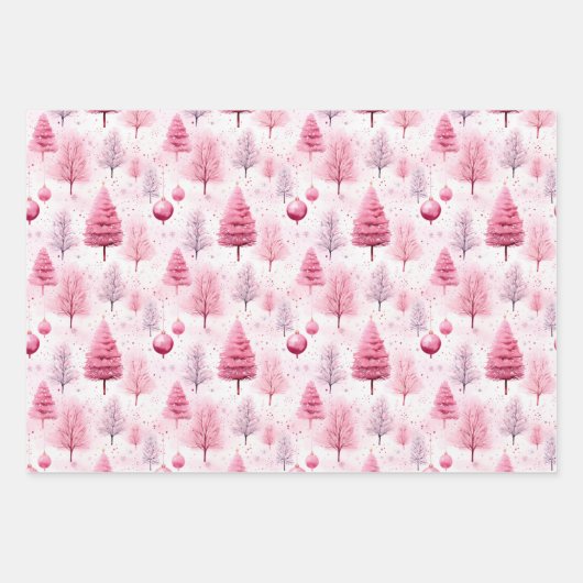 Pink Snow Weihnachten Cartoon Design Geschenkpapier Set (Vorderseite)