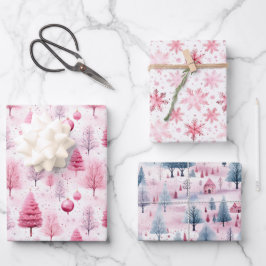 Pink Snow Weihnachten Cartoon Design Geschenkpapier Set