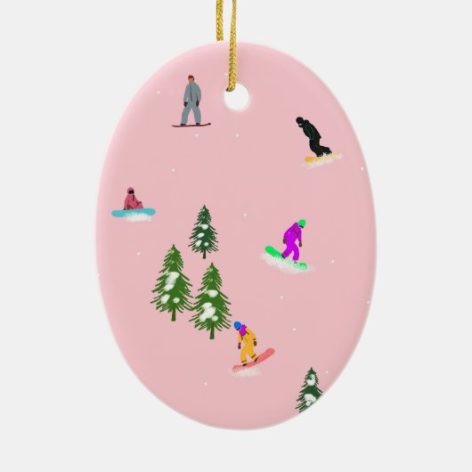 Pink Snowboarder Snowboarden Illustration Keramik Ornament (Hinten)