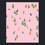 Pink Snowboarder Snowboarden Illustration Poster<br><div class="desc">Coole skurrile Illustrationskunst von bunten Snowboardern,  Snowboarden in Bergen zwischen Kiefern,  Fichten und Kiefern auf frischem Schneemulver. Snowboard und Xmas Outdoor Sport in einem Winterwald. Snowboarder Geschenke. Snowboarden Mädchen pastellrosa Feiertag Weihnachtsdesign</div>