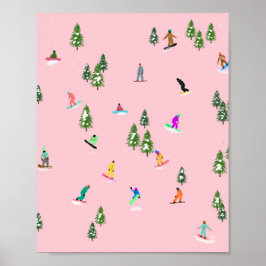 Pink Snowboarder Snowboarden Illustration Poster