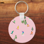 Pink Snowboarder Snowboarden Illustration Schlüsselanhänger (Vorderseite)