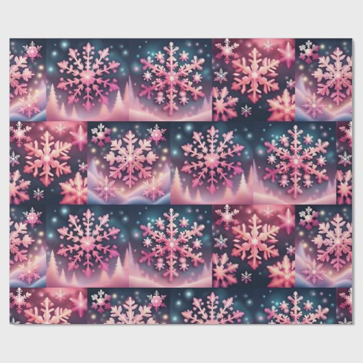 Pink Snowflags Weihnachtswrapping Paper Geschenkpapier (Flach)