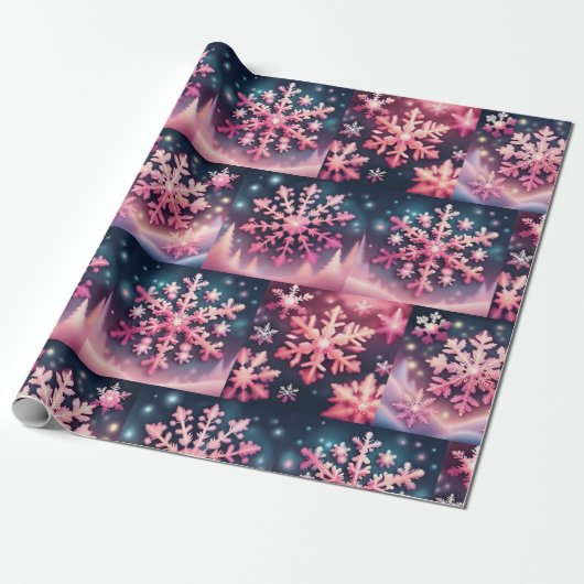 Pink Snowflags Weihnachtswrapping Paper Geschenkpapier (Ungerollt)