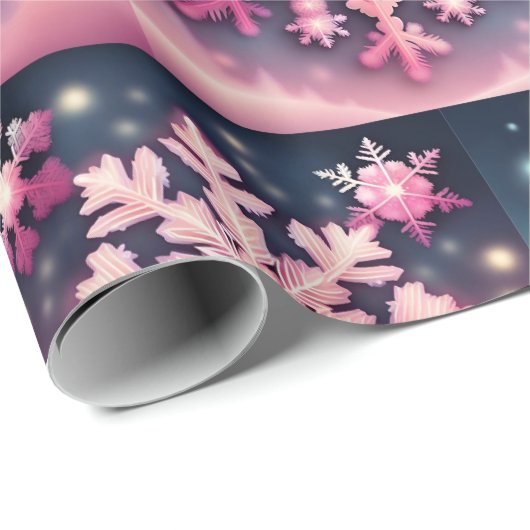 Pink Snowflags Weihnachtswrapping Paper Geschenkpapier (Rolleneckpunkt)