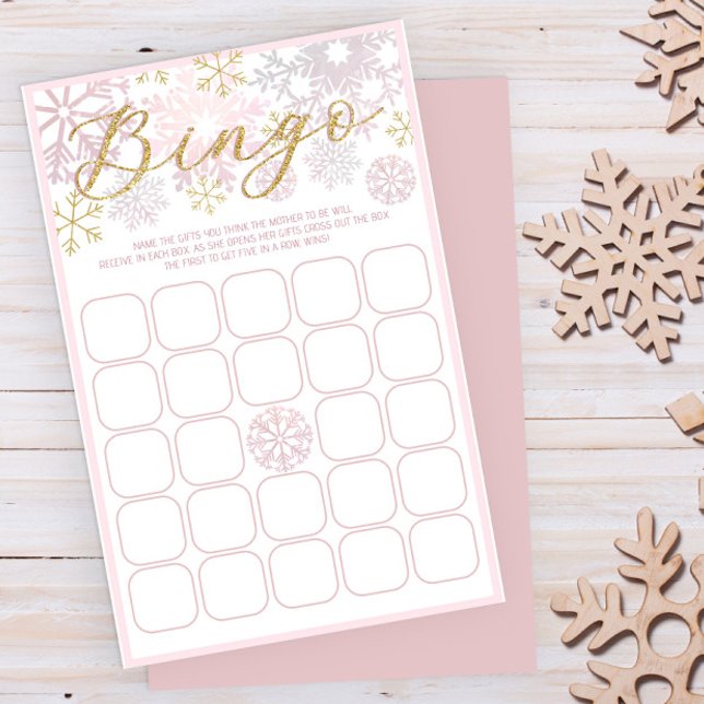 Pink Snowflake Baby Dusche Bingo Spiel (Blush Pink Winter Baby Shower Fun Game)